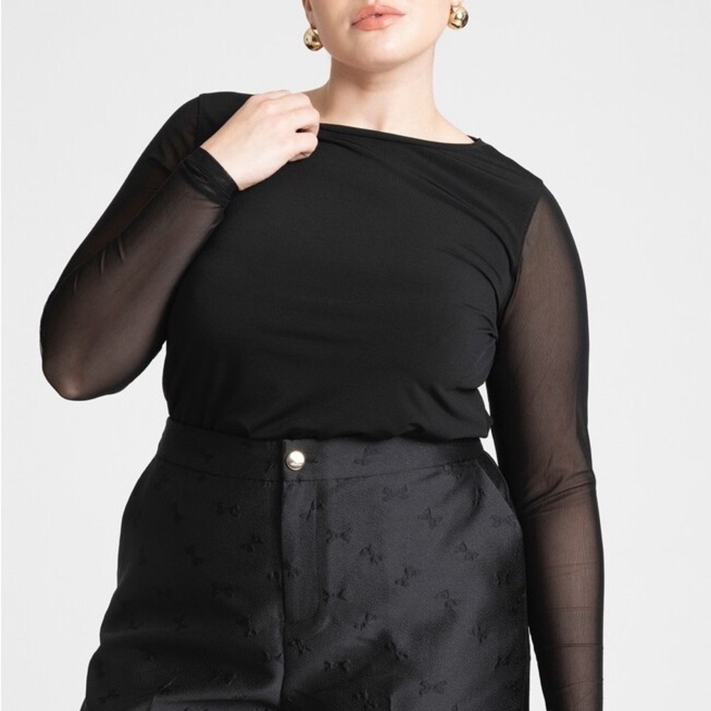 ELOQUII Black Sheer Sleeve Tee 18/20 NWT